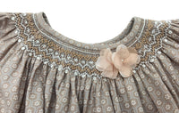 Edgehill Collection Smocked Dress for Girls - Geometric and Floral Print - Light Brown