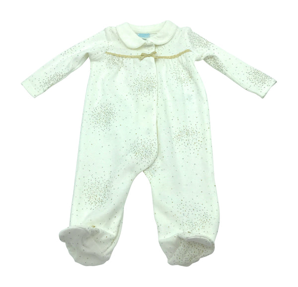 Edgehill Collection Baby Girls One-Piece Coverall| Newborn| Cream Color with Gold and Silver Sprinkle Design