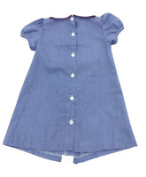 Edgehill Collection Girls Blue Gingham Dress with Red Apple Appliques