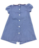 Edgehill Collection Girls Blue Gingham Dress with Red Apple Appliques